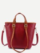 Romwe Red Pebbled Pu Handbag With Convertible Strap