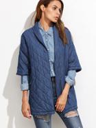Romwe Blue Elbow Sleeve Quilted Coat