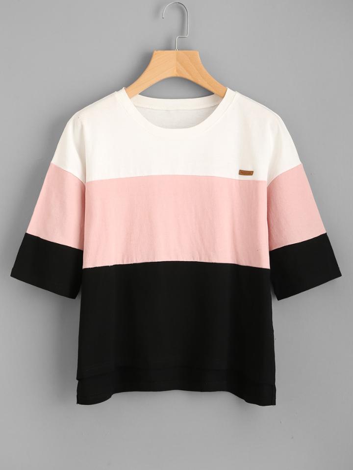 Romwe Color Block Patch Tee