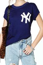 Romwe Letter Print Short Sleeved Sheer Blue T-shirt