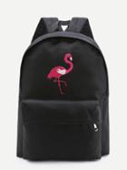 Romwe Flamingo Embroidery Zipper Front Canvas Backpack