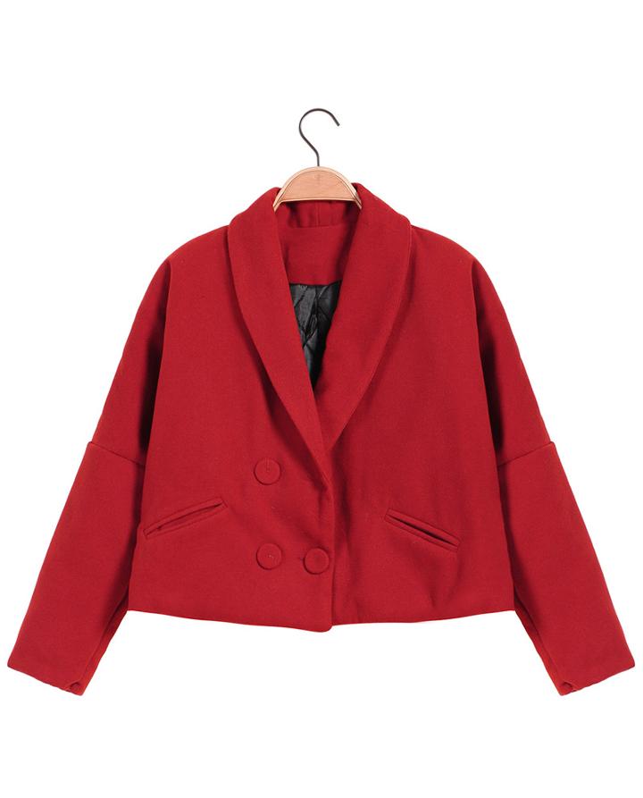 Romwe Lapel Loose Crop  Woolen Red Coat