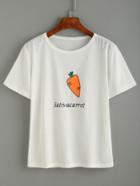 Romwe White Carrot Print T-shirt