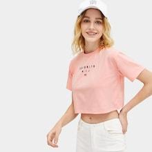 Romwe Letter And Flag Print Crop Tee