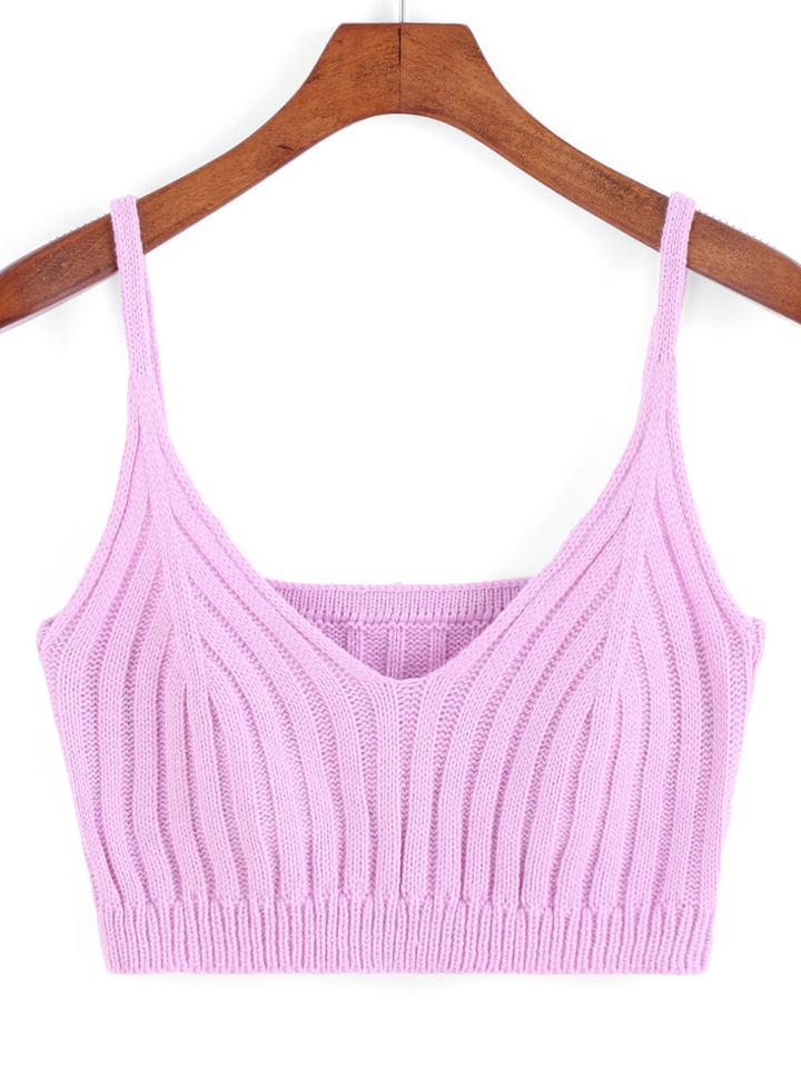 Romwe Spaghetti Strap Knit Crop Cami Top