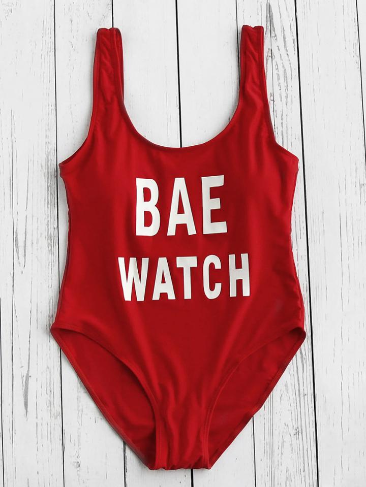 Romwe Graphic Print Scoop Swimsuit