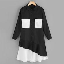 Romwe Cut And Sew Dual Pocket Shirt Dress
