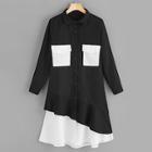 Romwe Cut And Sew Dual Pocket Shirt Dress