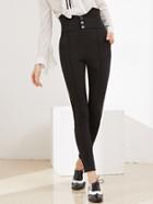Romwe Black V Notch Buttoned High Waist Tailored Pants
