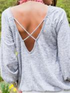 Romwe Puff Sleeve Open Back T-shirt