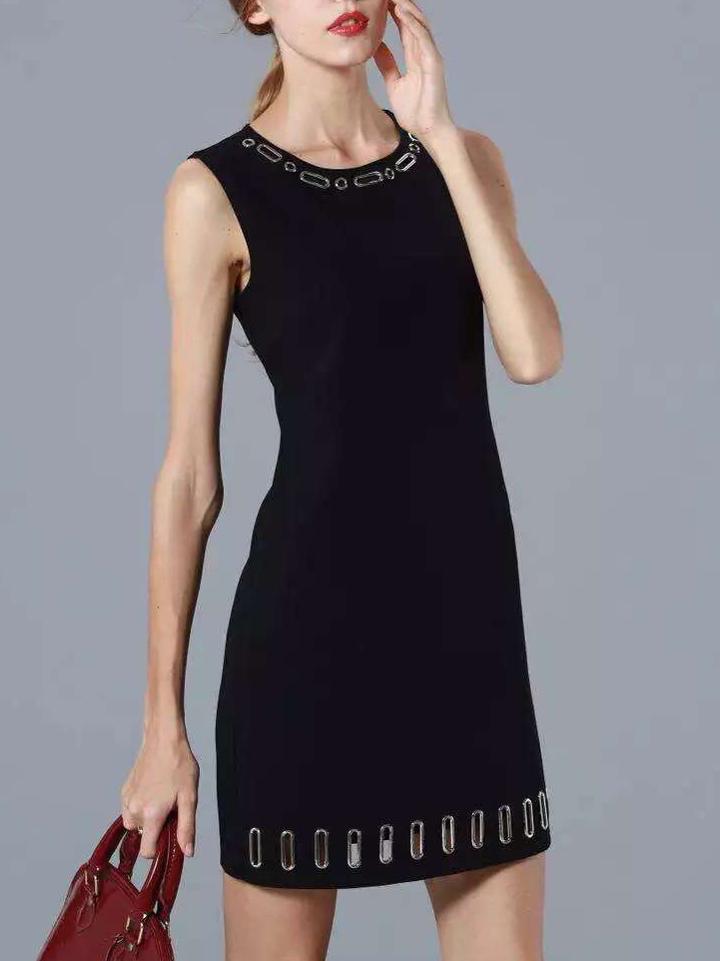 Romwe Black Round Neck Sleeveless Hollow Dress