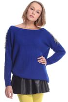 Romwe Romwe Rivets Embellished Blue Jumper