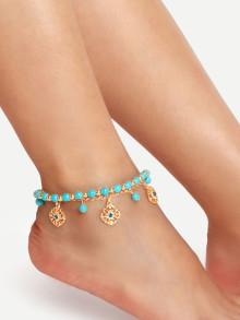 Romwe Turquoise Tassel Boho Anklet