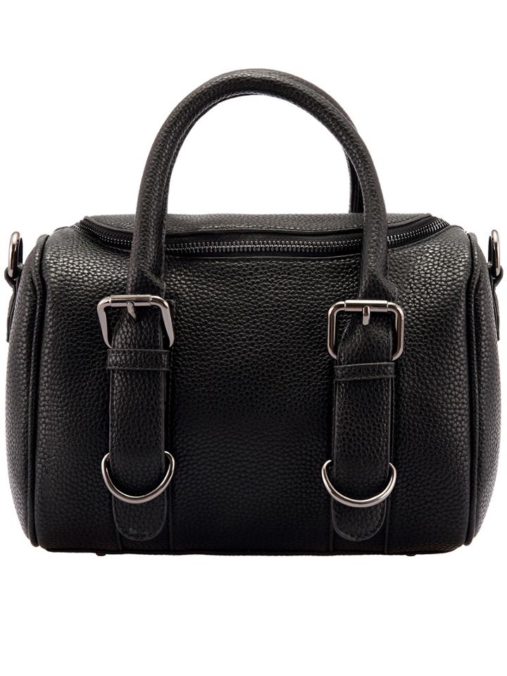 Romwe Black Zipper Belt Buckle Pu Bag