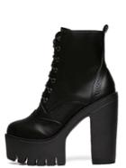 Romwe Black Faux Leather Lace Up Side Zipper Platform Ankle Boots