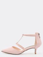 Romwe Nude Patent Strappy Pointed Toe Bakc Zip Pumps