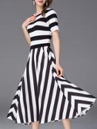 Romwe Black White Color Block Striped Dress