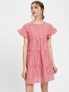 Romwe Keyhole Back Frill Sleeve Tiered Dress