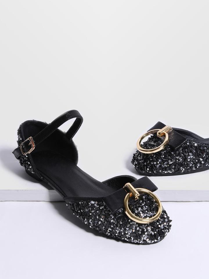 Romwe Black Ring Detail Ballet Flats