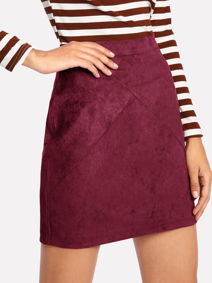 Romwe Zip Back Suede Skirt