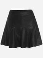 Romwe Black Faux Leather Box Pleated A-line Skirt