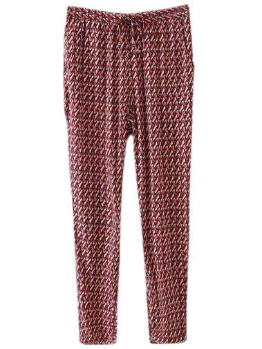 Romwe Red Pockets Elastic Waist Wave Print Pants