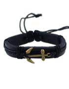Romwe Gold Black Adjustable Anchor Wrap Leather Bracelet