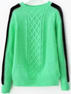 Romwe Round Neck Diamond Pattern Green Sweater