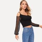 Romwe Open Shoulder Semi Sheer Sleeve Jumper