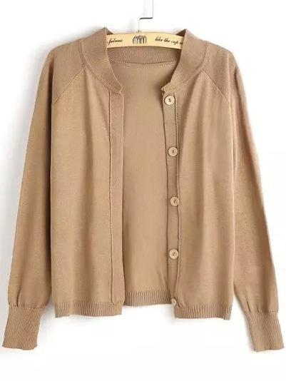 Romwe With Buttons Knit Khaki Cardigan