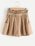 Romwe Frill Waist Pocket Shorts With Belt