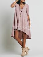 Romwe Pink Long Sleeve High Low Dress