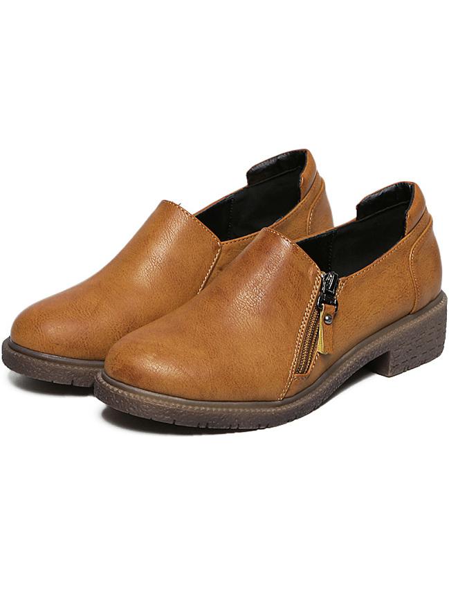 Romwe Orange Round Toe Zipper Flats