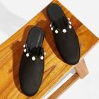 Romwe Pearl Detail Flat Mules