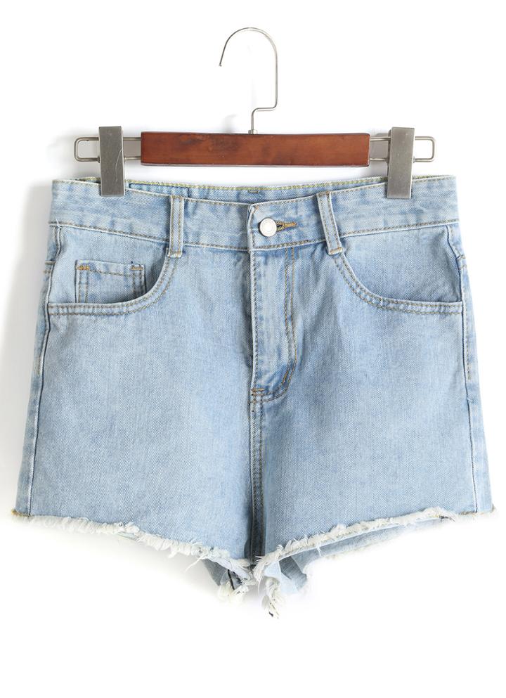 Romwe Fringe Denim Pale Blue Shorts