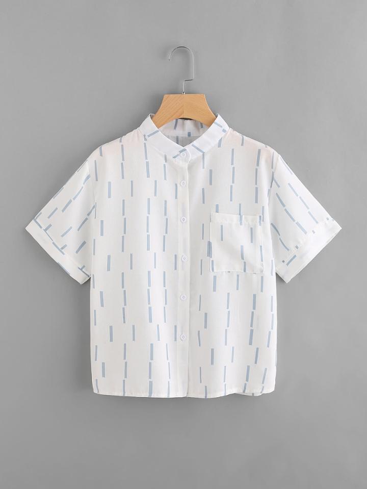 Romwe Printed Random Shirt With Chest Pocket