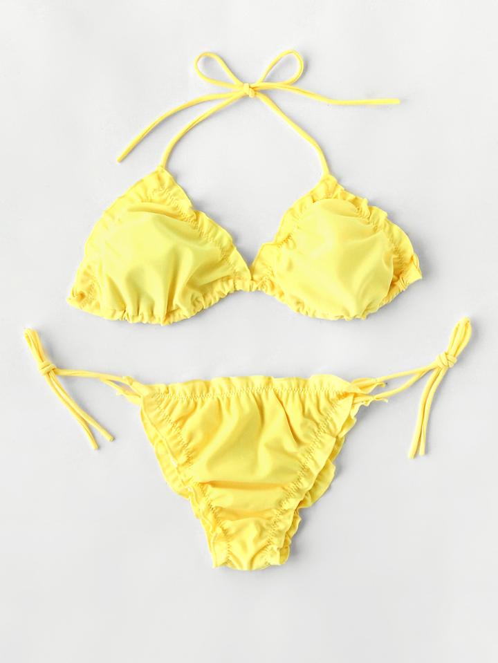 Romwe Frill Design Triangle Bikini Set