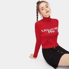 Romwe Slogan Detail High Neck Sweater