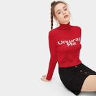 Romwe Slogan Detail High Neck Sweater