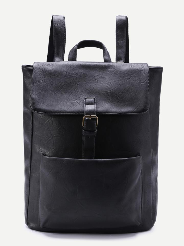 Romwe Buckle Detail Flap Pu Backpack