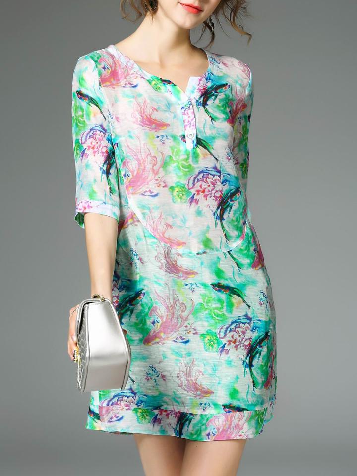 Romwe Multicolor Fish Print Shift Dress