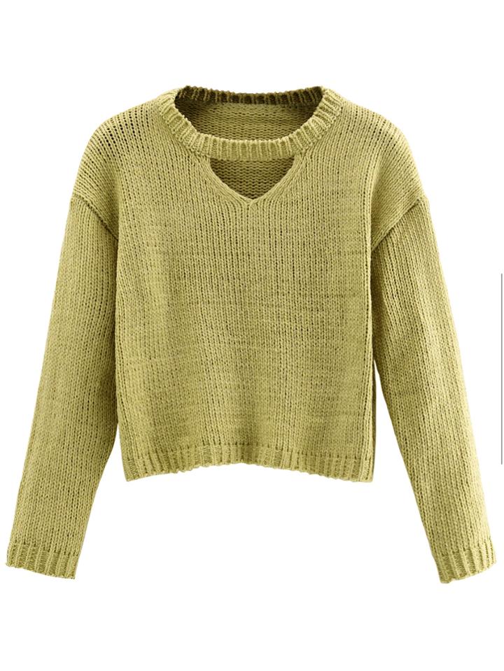 Romwe Mustard Cut Out Crop Sweater