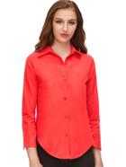 Romwe Red Sharp Collar Long Sleeve Buttons Blouse