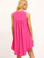Romwe Hot Pink Sleeveless Dip Hem Shift Dress