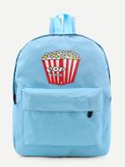Romwe Blue Popcorn Print Front Zipper Nylon Backpack