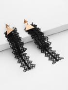 Romwe Lace Drop Earrings With Triangle Metal