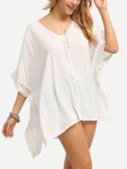 Romwe Frayed Lace Tape Trimmed Poncho Blouse