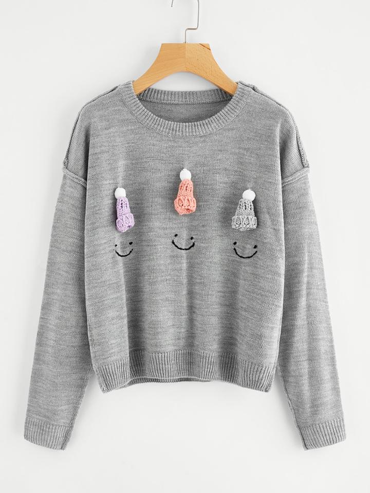 Romwe Embroidered Raw Edge Jumper