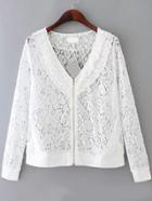 Romwe V Neck Zipper Lace Coat