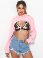 Romwe Cut Front Crop Hoodie